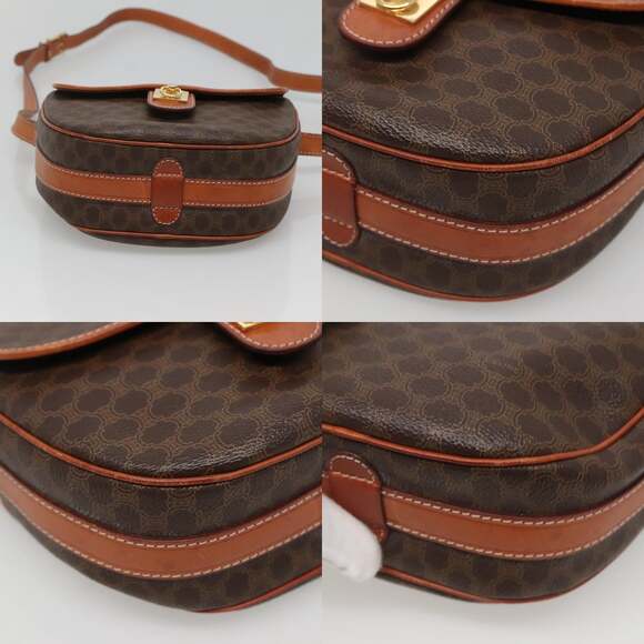 CELINE Macadam Canvas Shoulder Bag Pvc Leather Brown Gold - Picture 10 of 13